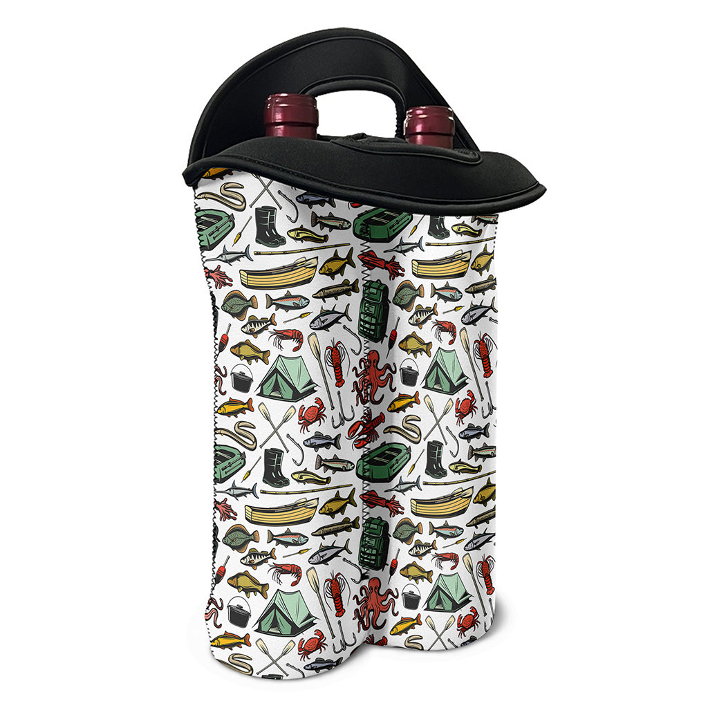 Fishing Equipment Pattern Print Double Neoprene Wine Tote