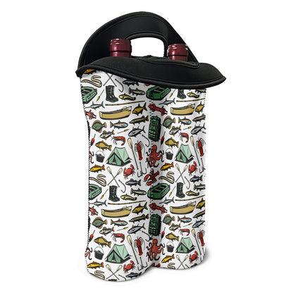 Fishing Equipment Pattern Print Double Neoprene Wine Tote