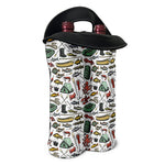 Fishing Equipment Pattern Print Double Neoprene Wine Tote