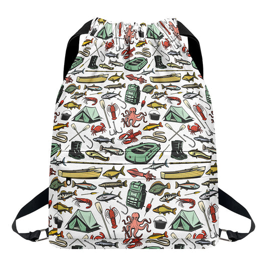 Fishing Equipment Pattern Print Drawstring Backpack