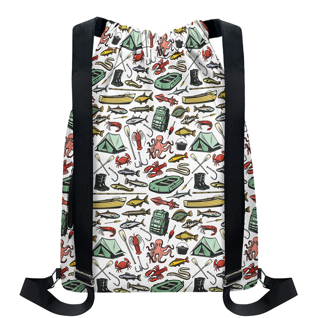 Fishing Equipment Pattern Print Drawstring Backpack
