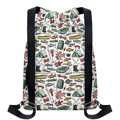 Fishing Equipment Pattern Print Drawstring Backpack