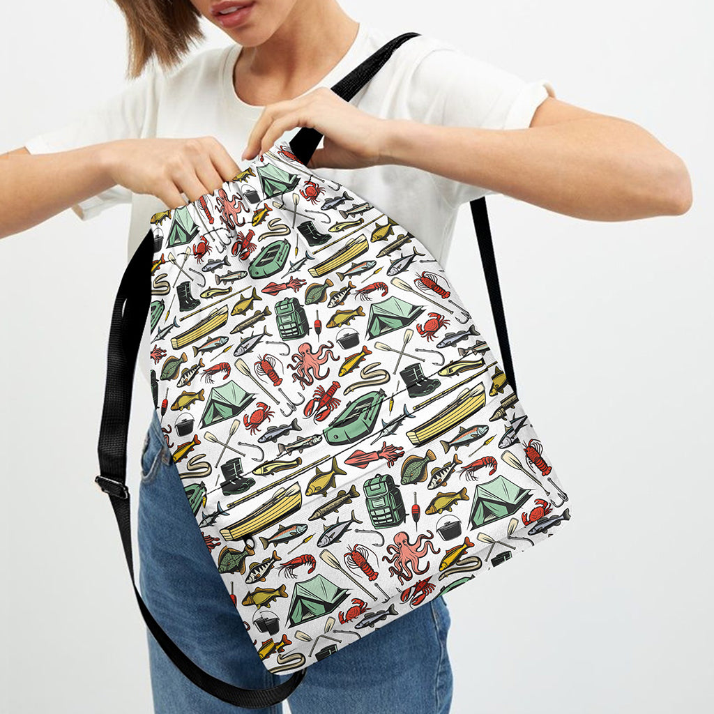 Fishing Equipment Pattern Print Drawstring Backpack
