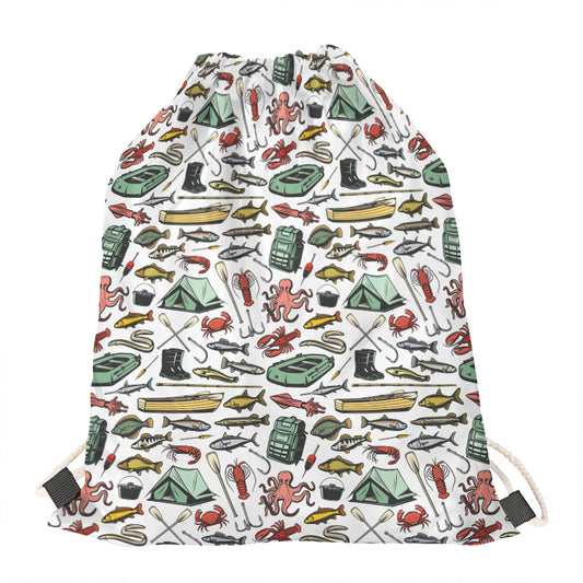 Fishing Equipment Pattern Print Drawstring Bag