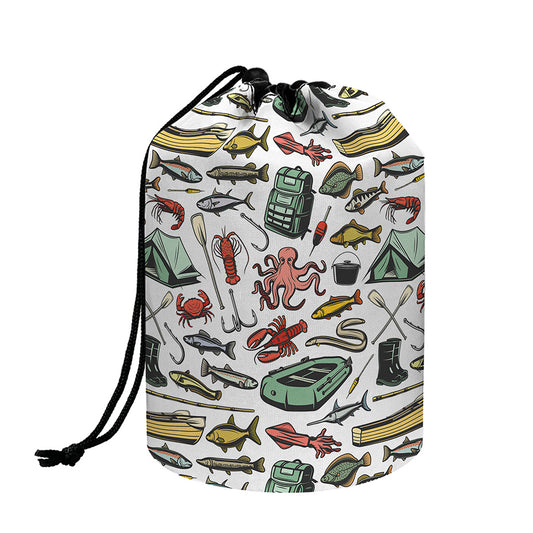 Fishing Equipment Pattern Print Drawstring Makeup Bag