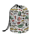 Fishing Equipment Pattern Print Drawstring Makeup Bag