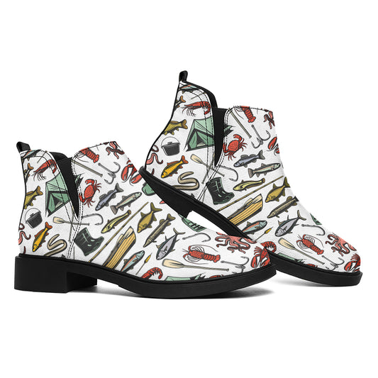 Fishing Equipment Pattern Print Flat Ankle Boots