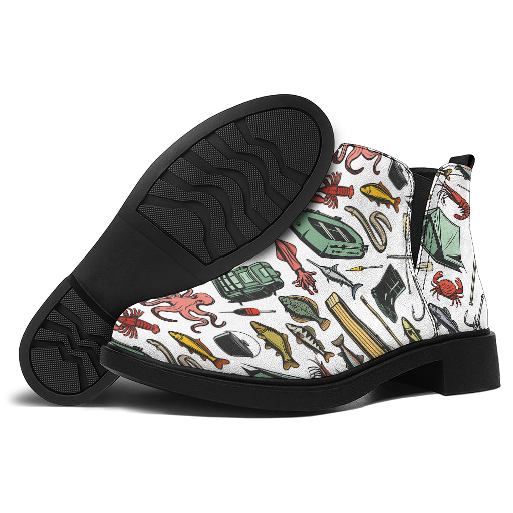 Fishing Equipment Pattern Print Flat Ankle Boots