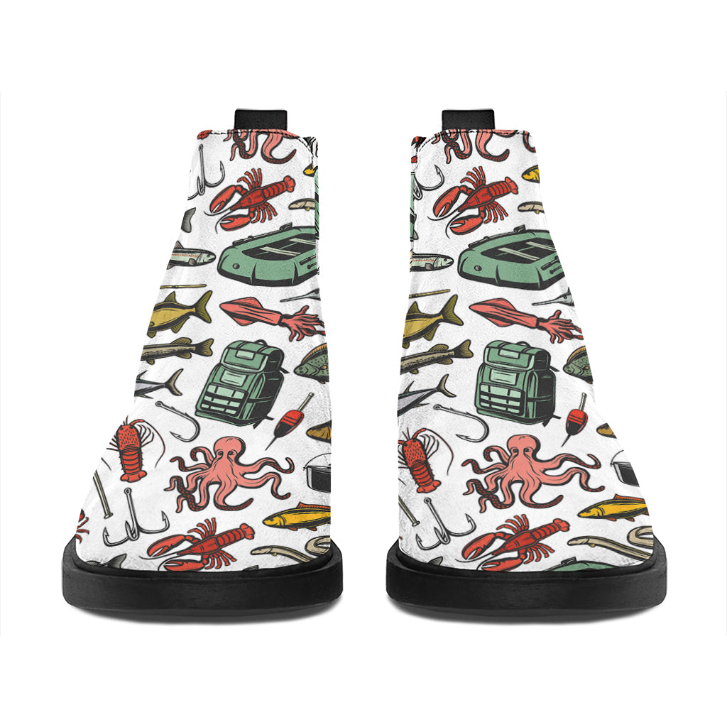 Fishing Equipment Pattern Print Flat Ankle Boots