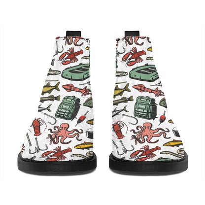 Fishing Equipment Pattern Print Flat Ankle Boots