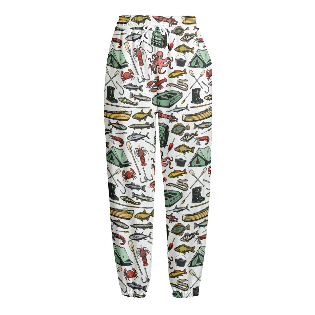 Fishing Equipment Pattern Print Fleece Lined Knit Pants