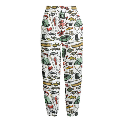 Fishing Equipment Pattern Print Fleece Lined Knit Pants