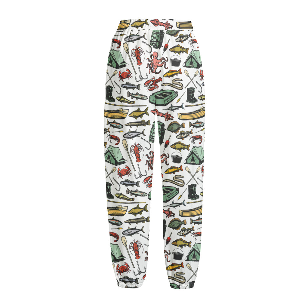 Fishing Equipment Pattern Print Fleece Lined Knit Pants