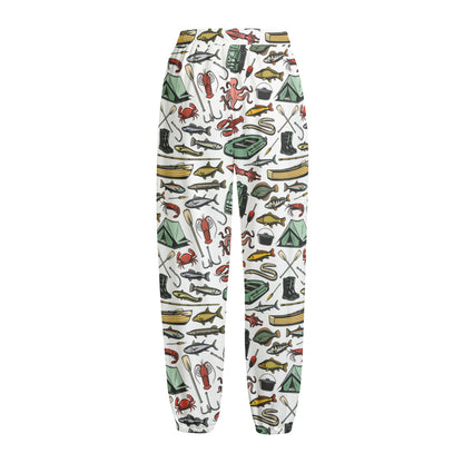 Fishing Equipment Pattern Print Fleece Lined Knit Pants
