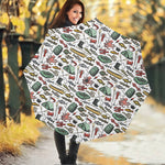 Fishing Equipment Pattern Print Foldable Umbrella