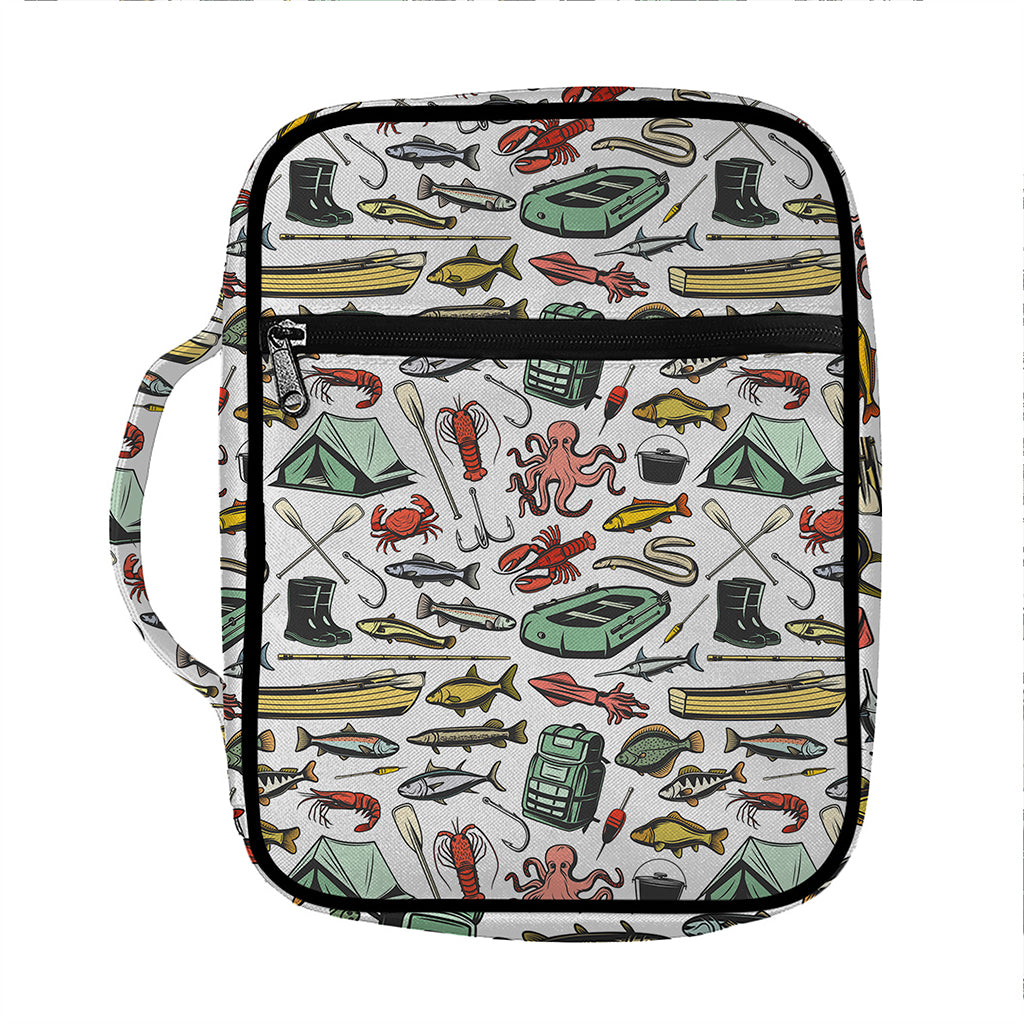 Fishing Equipment Pattern Print Front Pocket Bible Bag