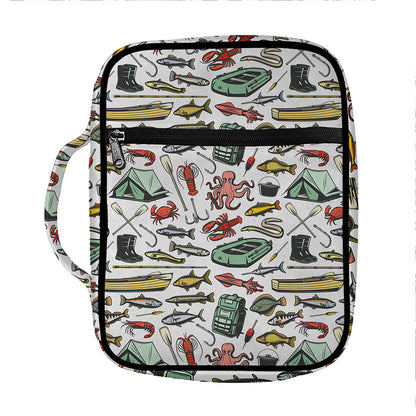 Fishing Equipment Pattern Print Front Pocket Bible Bag