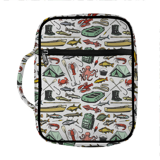Fishing Equipment Pattern Print Front Pocket Bible Bag