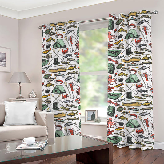 Fishing Equipment Pattern Print Grommet Curtains