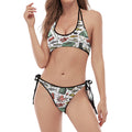 Fishing Equipment Pattern Print Halter Scoop Tie Side Bikini