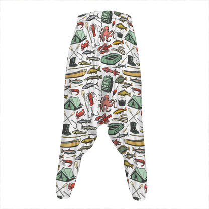 Fishing Equipment Pattern Print Hammer Pants
