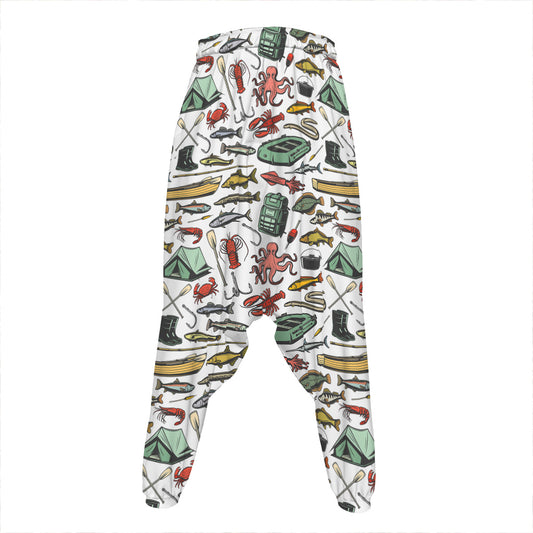 Fishing Equipment Pattern Print Hammer Pants