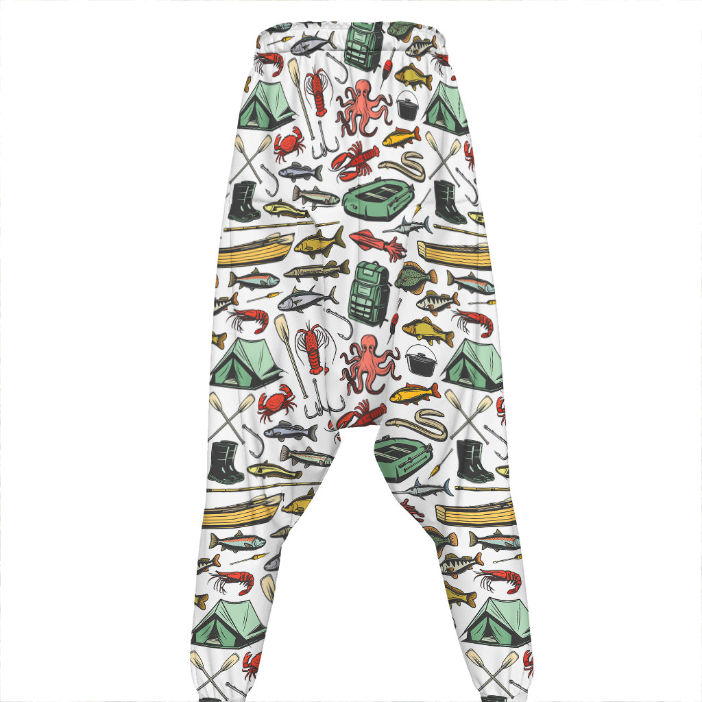 Fishing Equipment Pattern Print Hammer Pants