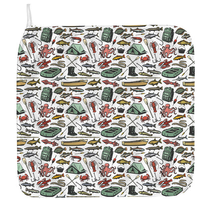 Fishing Equipment Pattern Print Hand Towel