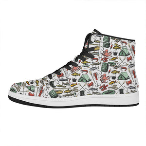 Fishing Equipment Pattern Print High Top Leather Sneakers