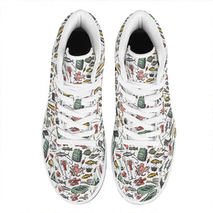 Fishing Equipment Pattern Print High Top Leather Sneakers