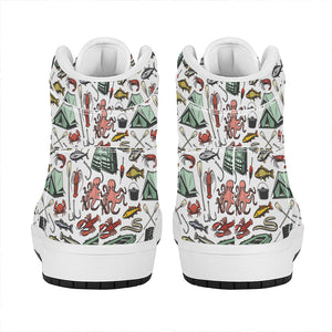 Fishing Equipment Pattern Print High Top Leather Sneakers