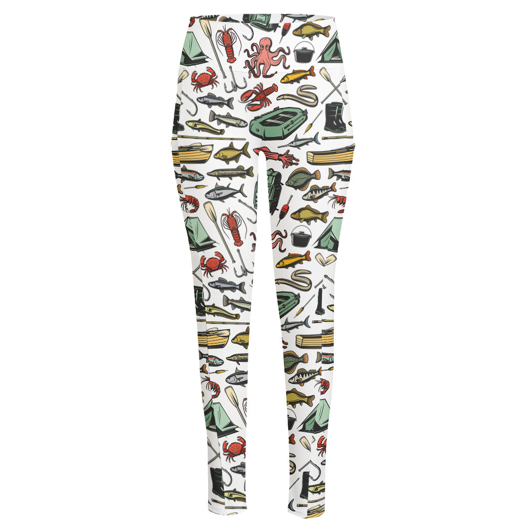 Fishing Equipment Pattern Print High-Waisted Pocket Leggings