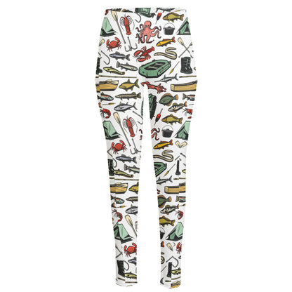 Fishing Equipment Pattern Print High-Waisted Pocket Leggings