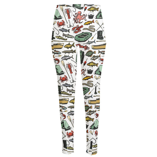 Fishing Equipment Pattern Print High-Waisted Pocket Leggings