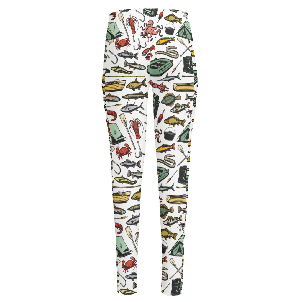 Fishing Equipment Pattern Print High-Waisted Pocket Leggings