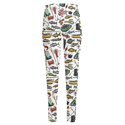 Fishing Equipment Pattern Print High-Waisted Pocket Leggings