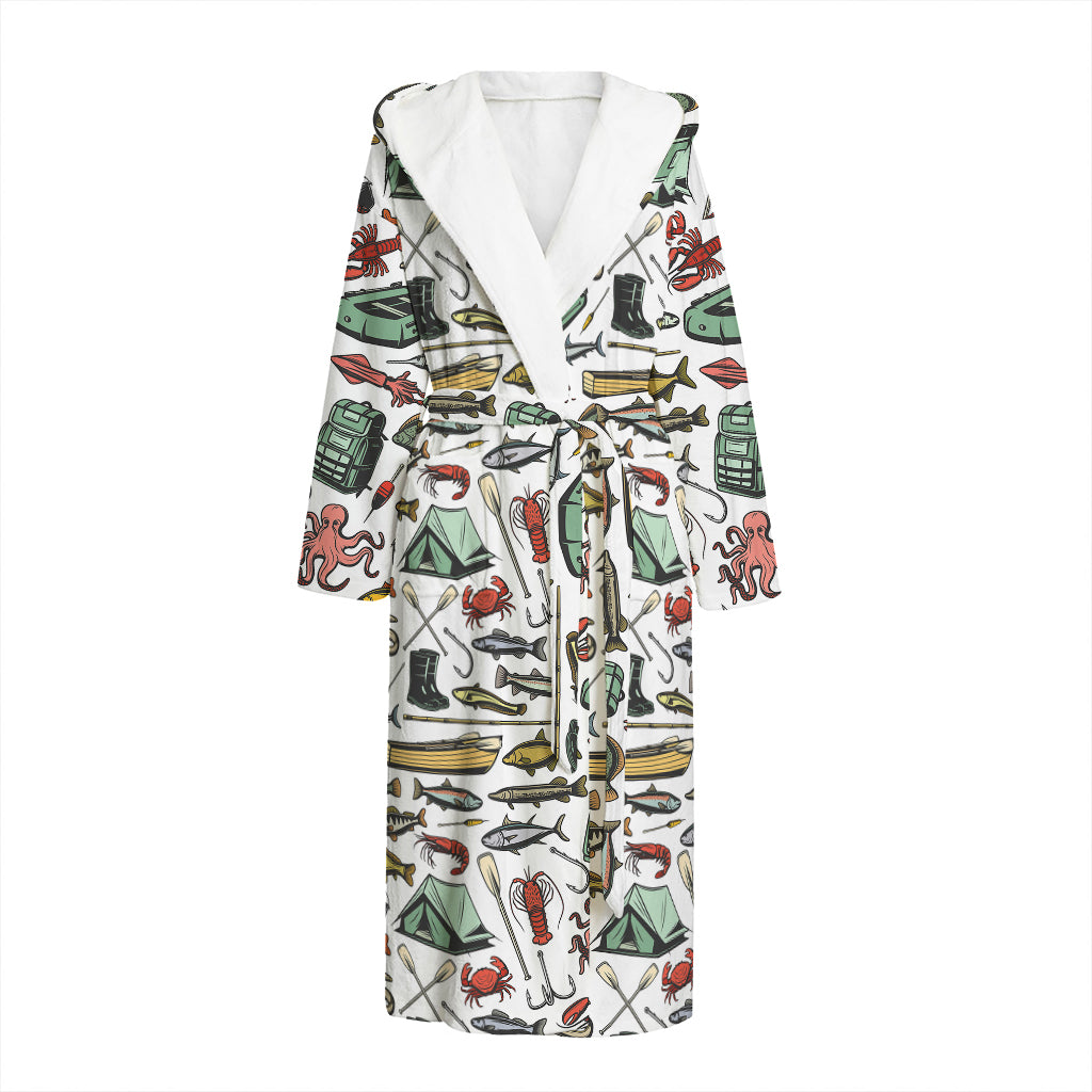 Fishing Equipment Pattern Print Hooded Bathrobe