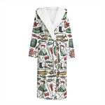 Fishing Equipment Pattern Print Hooded Bathrobe