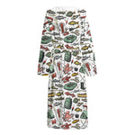 Fishing Equipment Pattern Print Hooded Bathrobe