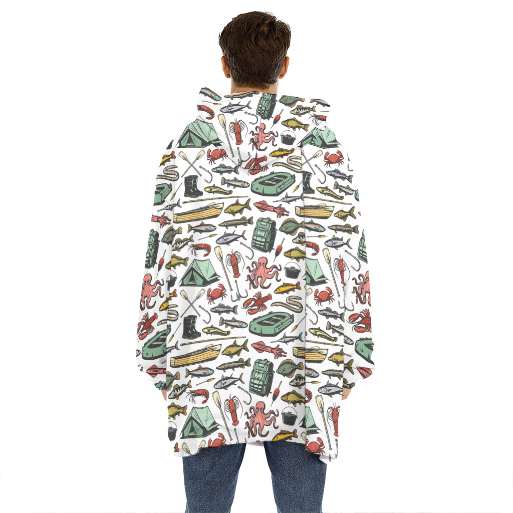 Fishing Equipment Pattern Print Hoodie Blanket