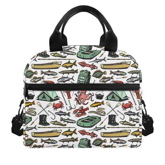 Fishing Equipment Pattern Print Insulated Lunch Bag