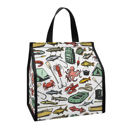 Fishing Equipment Pattern Print Insulated Lunch Tote