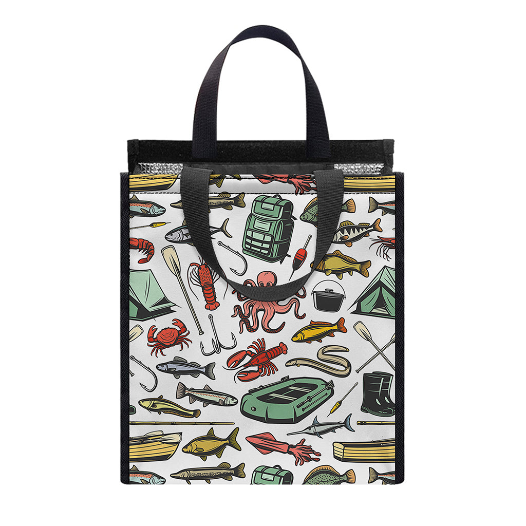Fishing Equipment Pattern Print Insulated Lunch Tote