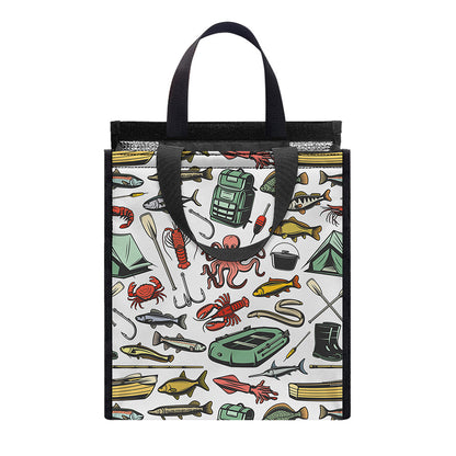 Fishing Equipment Pattern Print Insulated Lunch Tote