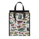 Fishing Equipment Pattern Print Insulated Lunch Tote