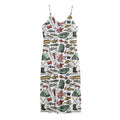 Fishing Equipment Pattern Print Jersey Midi Cami Dress
