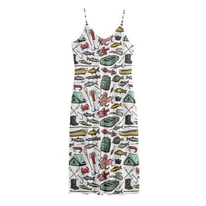 Fishing Equipment Pattern Print Jersey Midi Cami Dress