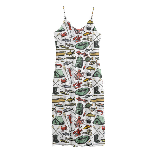 Fishing Equipment Pattern Print Jersey Midi Cami Dress