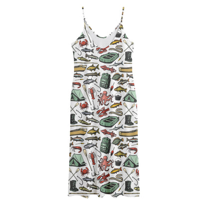 Fishing Equipment Pattern Print Jersey Midi Cami Dress
