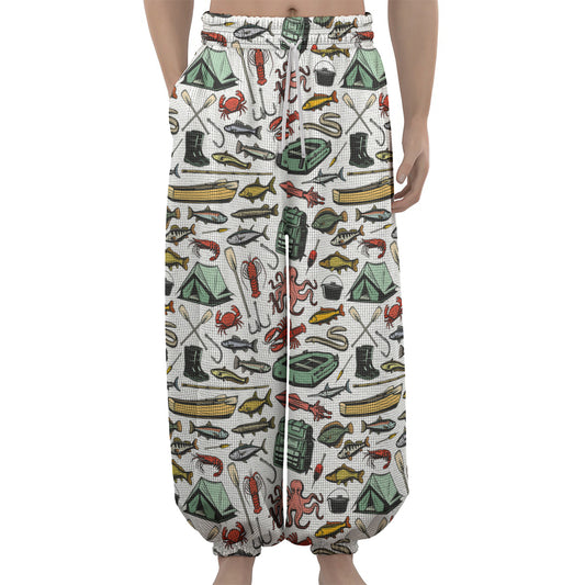 Fishing Equipment Pattern Print Lantern Pants